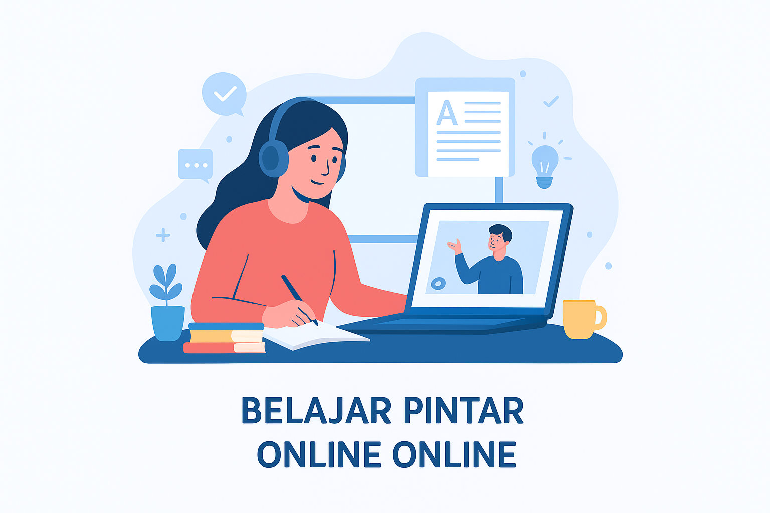 belajar pintar online dengan laptop dan catatan untuk meningkatkan produktivitas